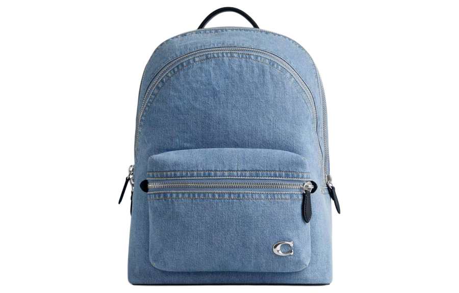 COACH Charter Denim With Refined Calfskin Backpack Large Men's Indigo