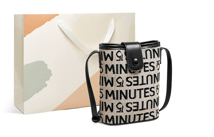 15 MINS Fabric Bucket Bag, Cell Phone Pouch, Crossbody Bag, Pochette Small Women's Midnight Black