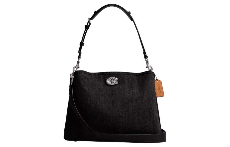 COACH Willow Denim With Calfskin Handbag, Shoulder Bag Large Women's Black