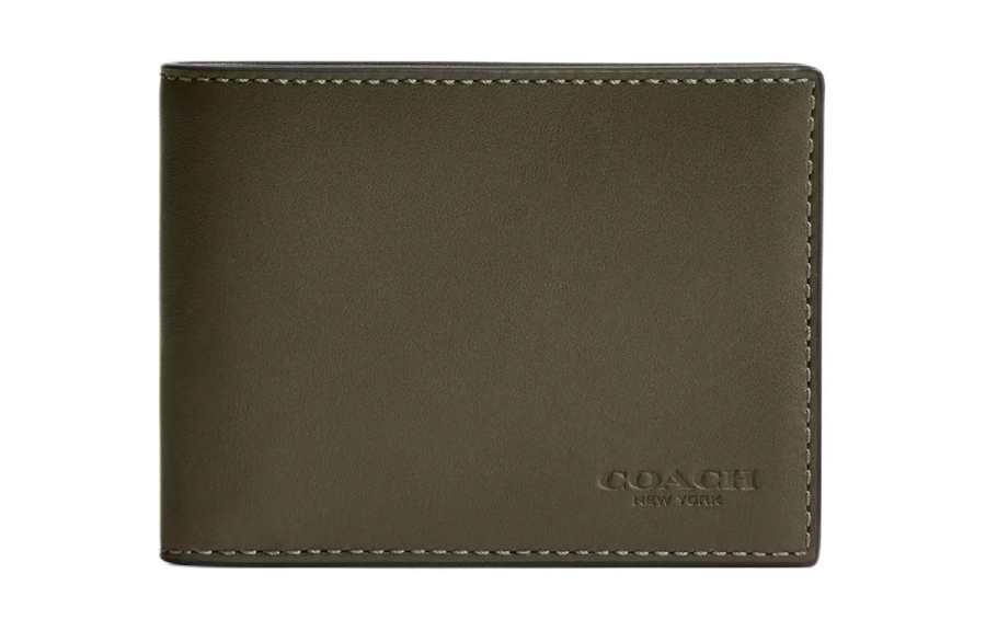 COACH Calfskin Wallet Men's Army Green