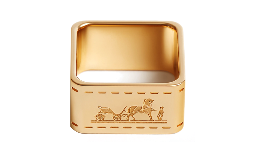 HERMES Bolduc Brass Scarf Ring Women's Rose Gold