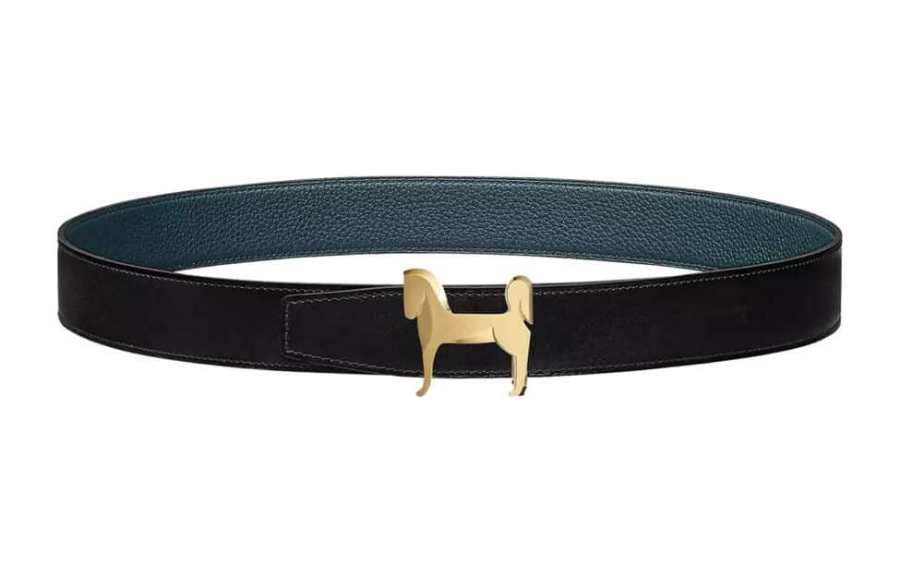 HERMES HERMES Panache Ostrich Leather 18K Gold Plated Leather Belts Men's Width 3.2cm