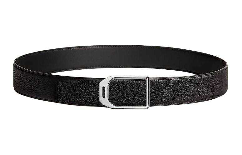 HERMES HERMES Calfskin Leather Belts Men's Black Width 3.8CM