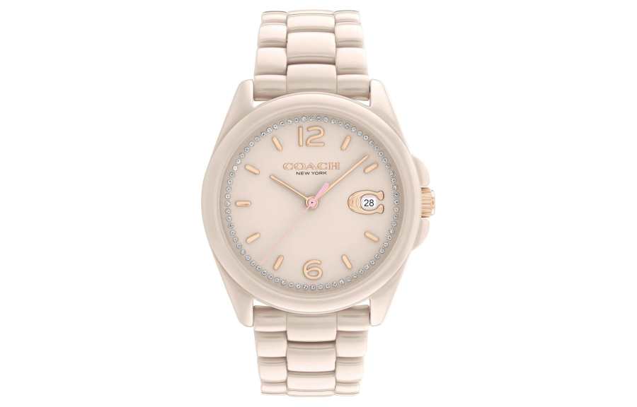COACH Wrist Watches Quartz Movement Ceramic Strap 36mm Beige Watch Dial Women's Watch 30m Water Resistant