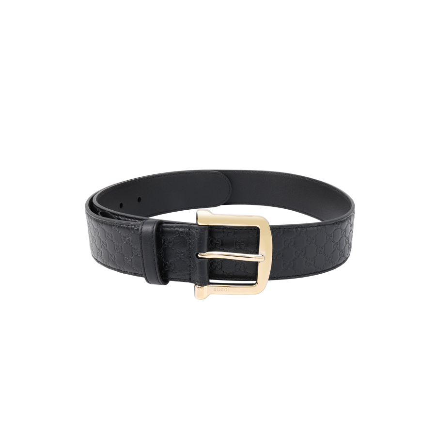 GUCCI Cow Leather Belts Men's Black Gold Head Width 4cm