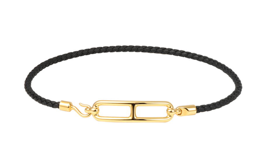 HERMES HERMES Leather Bracelets Unisex Black Gold