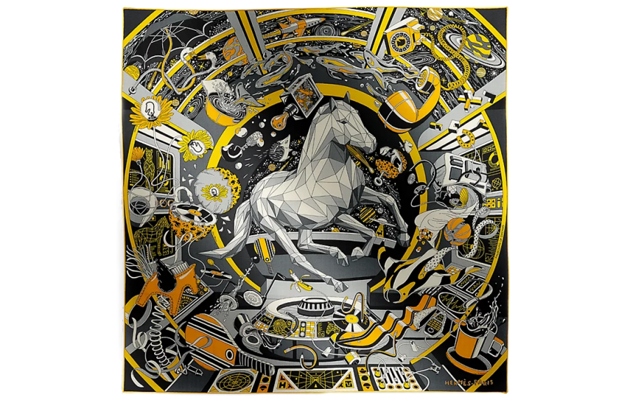 HERMES HERMES Silk Scarves Unisex Gray
