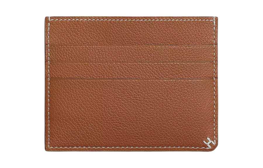 HERMES H Sellier Evercolor Leather Card Holder Women's 37 Gold Brown