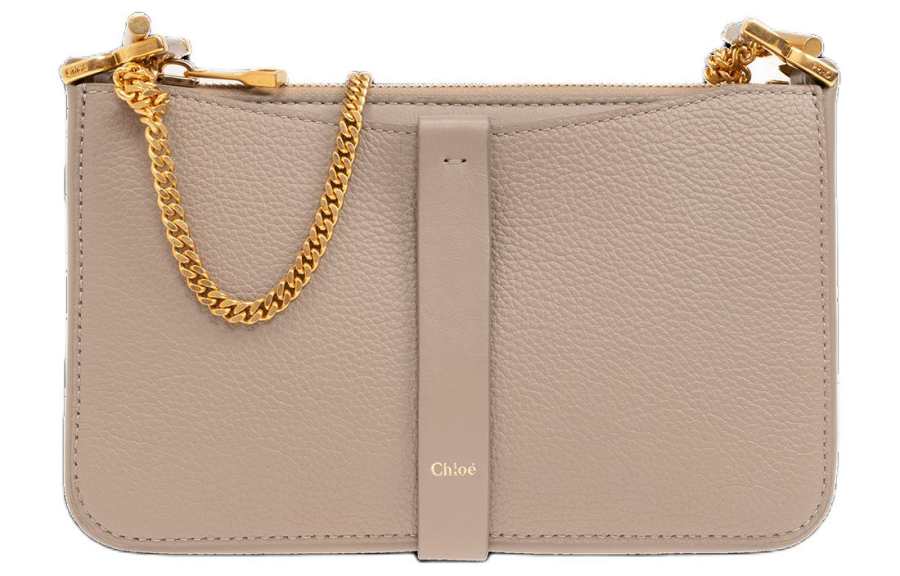 Chloé Chloe Marcie Zip Closure Grain Calfskin Shoulder Bag Women's Beige