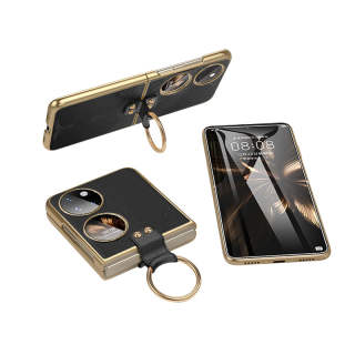 Andmo Leather Foldable Display Creative Ring Compatibility Huawei P50 Pocket/Pocket S Impact Resistant Phone Case