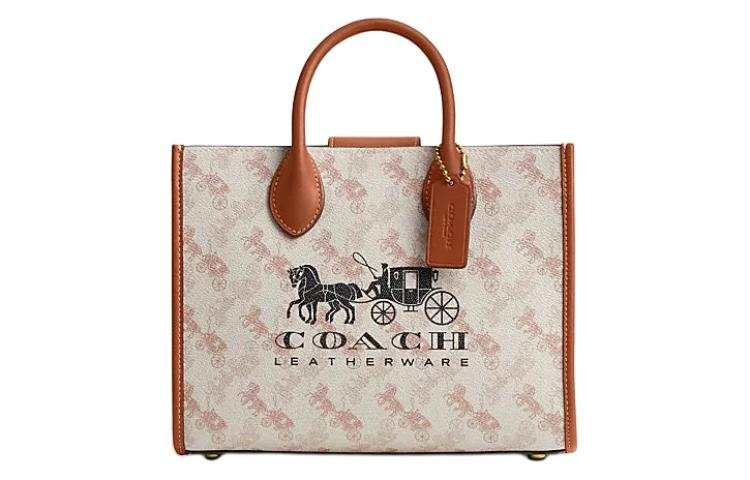 COACH Ace Artificial Leather With Cow Leather Tote Crossbody Handbag Medium Women's Chalk White & Highlighter Amber