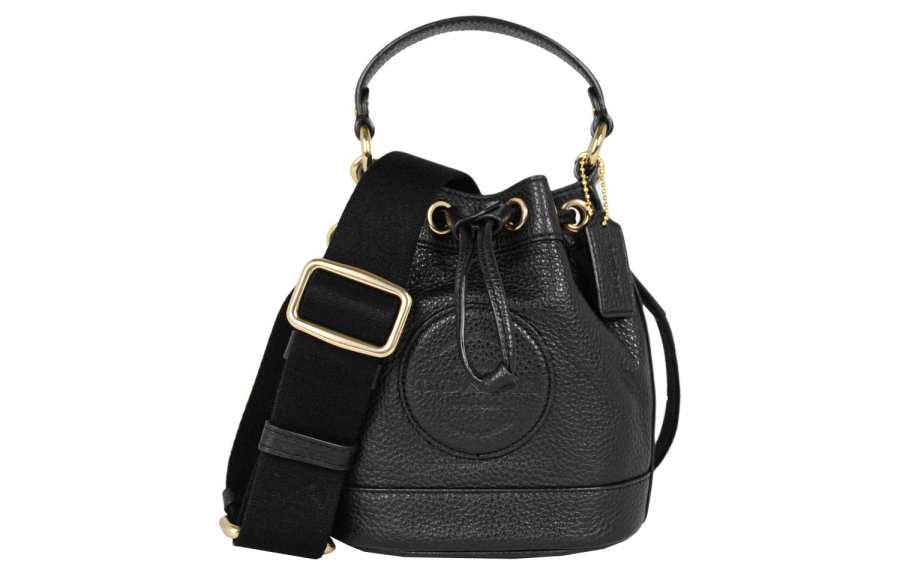 COACH Leather Bucket Bag, Crossbody Handbag Small Women's Black