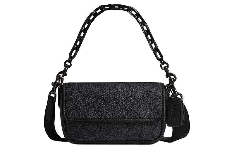 COACH Charter Coated Canvas Handbag, Shoulder Bag, Crossbody Bag Small Unisex Charcoal Black