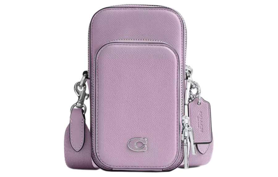 COACH Cross Grain Cow Leather With Coated Canvas Crossbody Bags Small Men's Purple