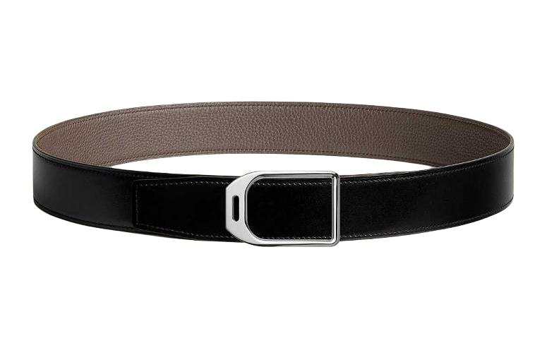 HERMES HERMES Leather Belts Men's Black/Tin Gray Width 3.8CM