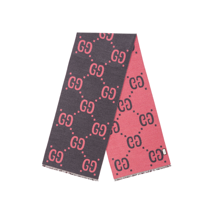 GUCCI Pre Fall Collection Silk Knit Scarves Women's Light Gray/Pink