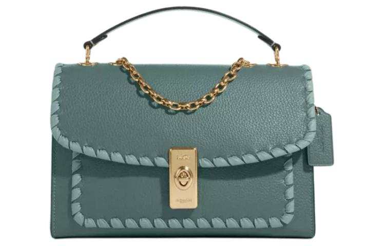 COACH Refined Pebble Leather Crossbody One Shoulder Handbag Medium Women's Ink Wash Green
