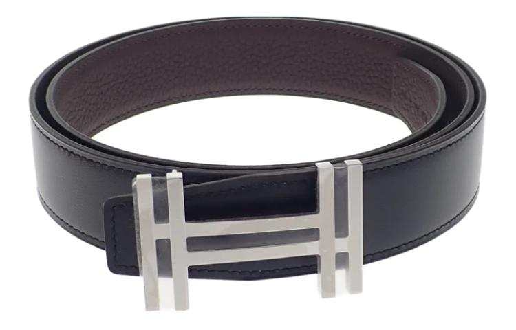 HERMES HERMES Block H Calfskin Leather Belts Men's Width 3.2cm
