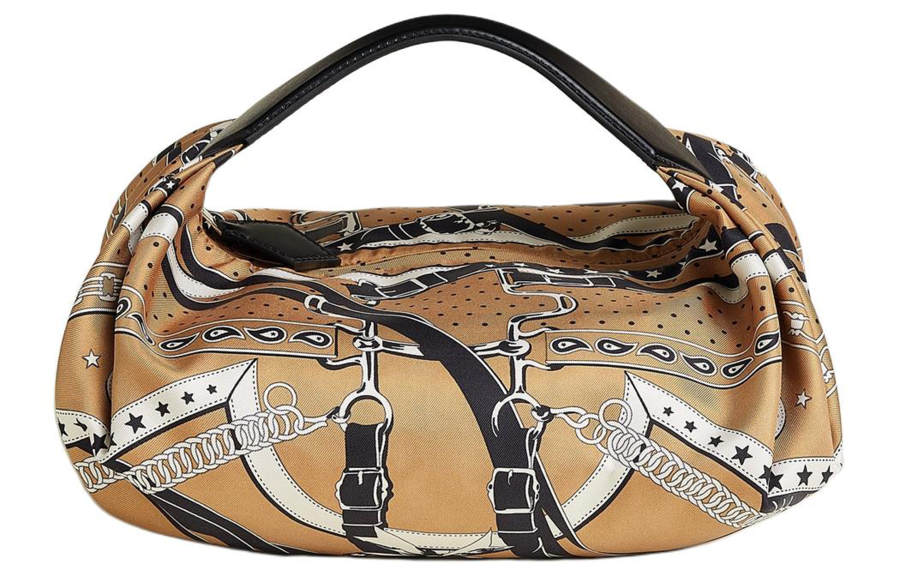 HERMES Balusoie Silk Hunter Cow Leather Lunch Bag Handbag Women's Cookie & Black