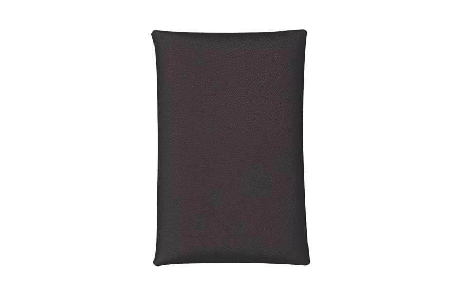 HERMES Calvi Silver Tone Buckle Madame Calfskin Card Holder Women's 89 Noir Black