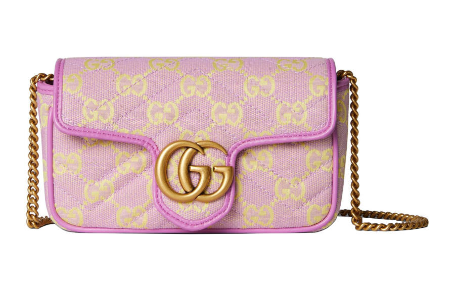 GUCCI GUCCI Canvas With Leather Binding Crossbody Bag, Shoulder Bag Women's Light Purple & Yellow