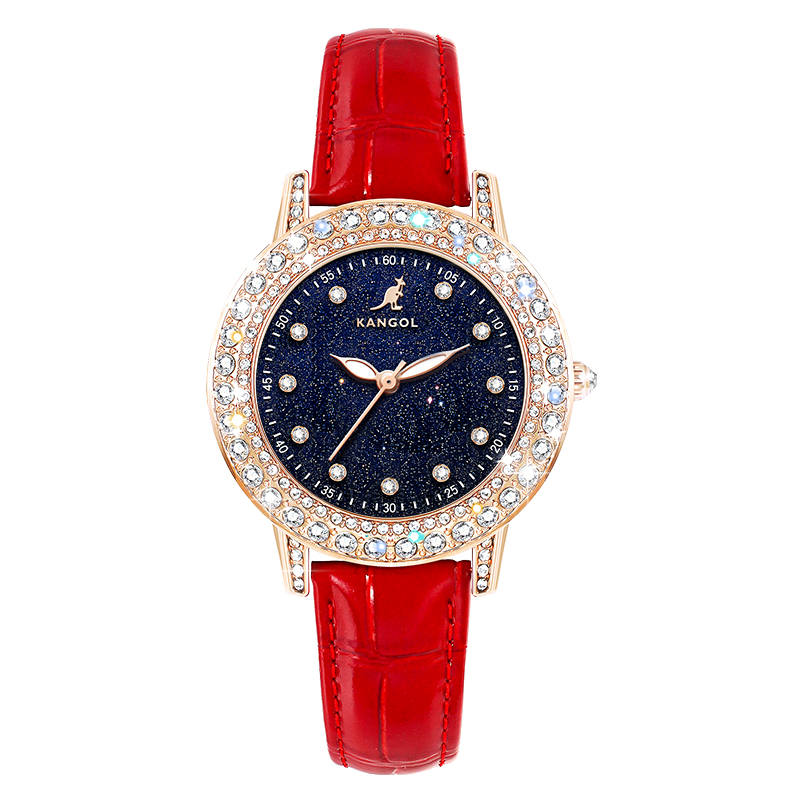 KANGOL Quartz Movement Genuine Leather Strap Watch Women's Watch Blue Dial