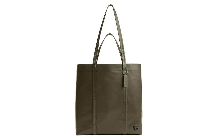 COACH Cow Leather Tote Bag, Shopping Bag, Handbag Large Men's Army Green