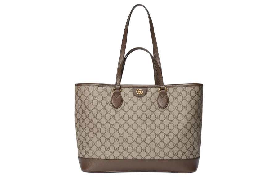 GUCCI Ophidia Canvas With Leather Tote Bag, Shopping Bag, Shoulder Bag, Handbag Medium Women's Beige & Ebony
