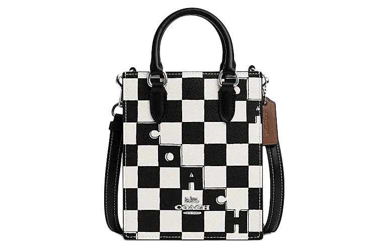 COACH N/S Artificial Leather Tote Bag, Shopping Bag, Handbag Mini Women's Silver Hardware/Black/Chalk
