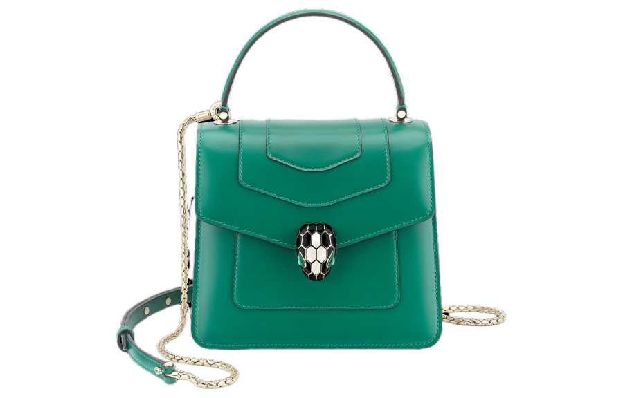 BVLGARI Calfskin Trunk Bag, Snake Head Bag, Crossbody Bag, Shoulder Bag Small Women's Emerald