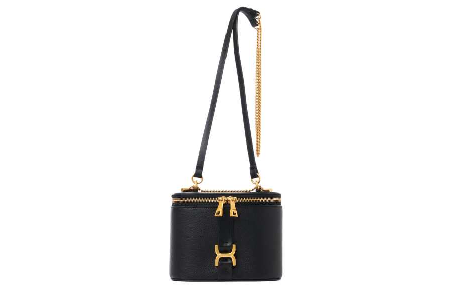 Chloé Chloe Marcie Grain Calfskin One Shoulder Crossbody Makeup Bag Mini Women's Black