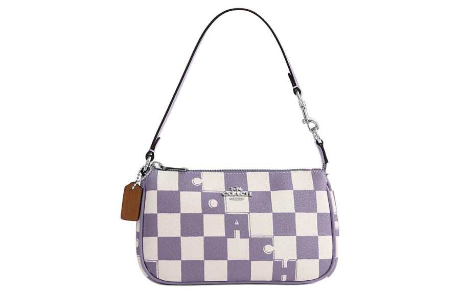 COACH Nolita Artificial Leather Shoulder Bag, Handbag Small Women's Light Violet & Chalk White