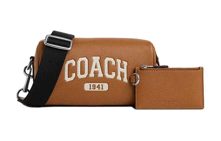 COACH Cow Leather Shoulder Bag, Crossbody Bag Small Women's Light Brown