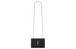 SAINT LAURENT Kate Grain Embossed Cow Leather Chain Bag, Shoulder Bag, Crossbody Bag Small Women's Black