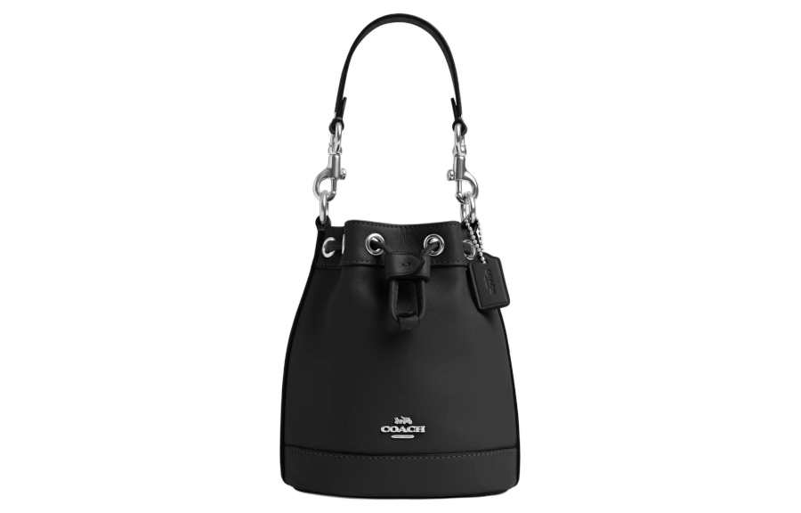 COACH Bucket Cow Leather Bucket Bag Handbag Mini Women's Silver & Black