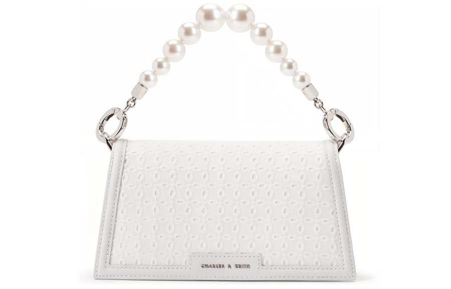 CHARLES&KEITH Wedding Cow Leather Handbag, Crossbody Bag Regular Women's White