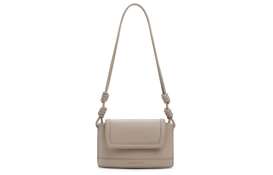 CHARLES&KEITH Pu Shoulder Bag, Crossbody Bag Small Women's Taupe/Jet Black