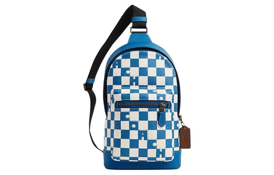COACH West Artificial Leather With Cow Leather And Fabric Shoulder Bag, Crossbody Bag Men's Blue Jay & Chalk White