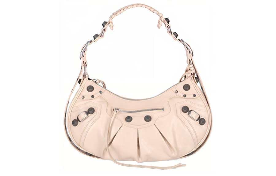 Balenciaga Le Cagole Zip Closure Leather Shoulder Bag Small Women's Beige