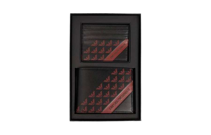 EMPORIO ARMANI Polyurethane Bonded With Polyamide Card Holder, Wallet Men's Black & Red