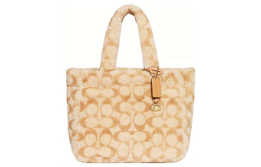 COACH Shearling Tote Bag, Shopping Bag, Shoulder Bag, Crossbody Bag, Handbag Large Women's Light Yellow