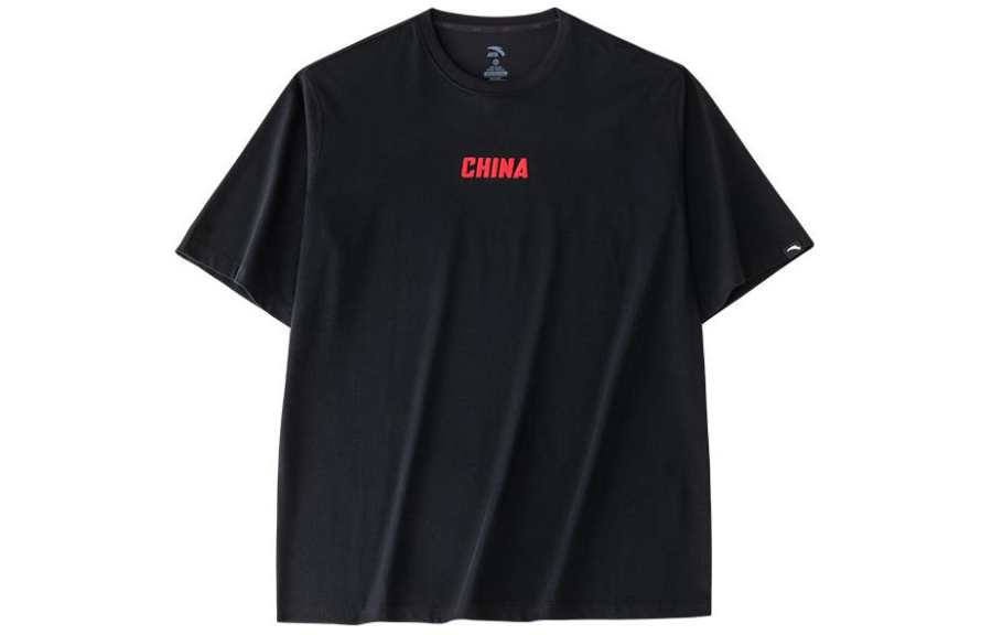 ANTA T Shirts Men's Black Crew Neck Moderate Straight Fit