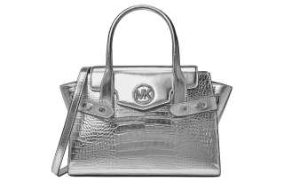 MICHAEL KORS Carmen Polyurethane Shoulder Bag, Crossbody Bag, Handbag Medium Women's Silver