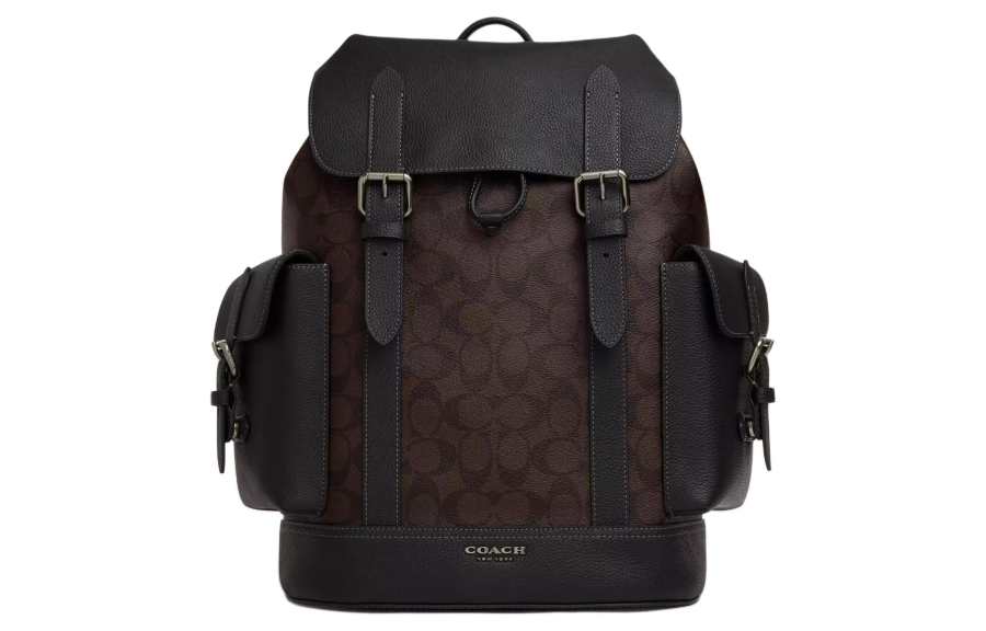COACH COACH Hudson Coated Canvas With Leather Backpack Large Men's Mahogany & Black