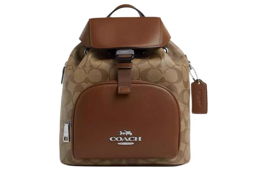 COACH COACH PACE Coated Canvas With Refined Calfskin Backpack Small Women's Khaki & Saddle