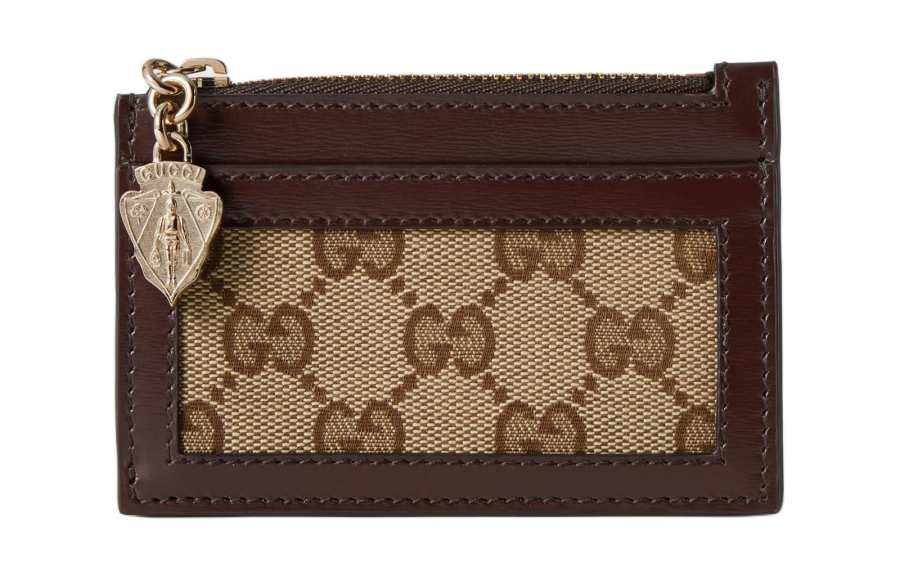 GUCCI Leather Wallet Women's Beige & Ebony