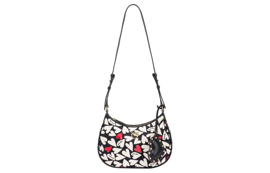 PINKO Cow Leather Shoulder Bag, Crossbody Bag Small Women's Black