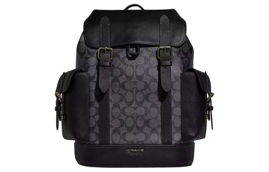 COACH COACH Hudson Coated Canvas With Leather Backpack Large Men's Charcoal Black