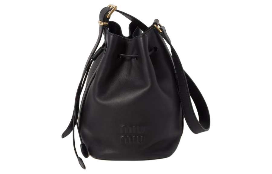 MIU MIU Leather Bucket Bag, Shoulder Bag, Crossbody Bag Women's Black