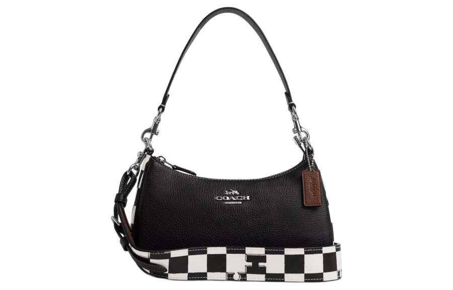 COACH Teri Pebbled Leather Crossbody Bag, Shoulder Bag Medium Women's Black & White